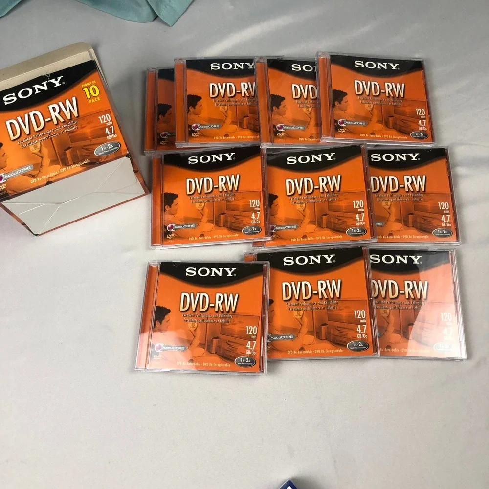 Sony DVD-RW 10 Pack 4.7GB 120min 1x-2x AccuCORE Re-Recordable Discs 10DMW47L2